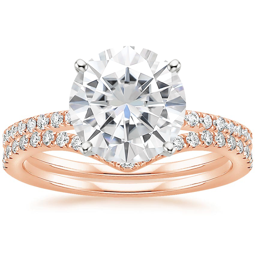 14KR Moissanite Ballad Diamond Ring (1/8 ct. tw.) with Flair Diamond Ring (1/6 ct. tw.), top view