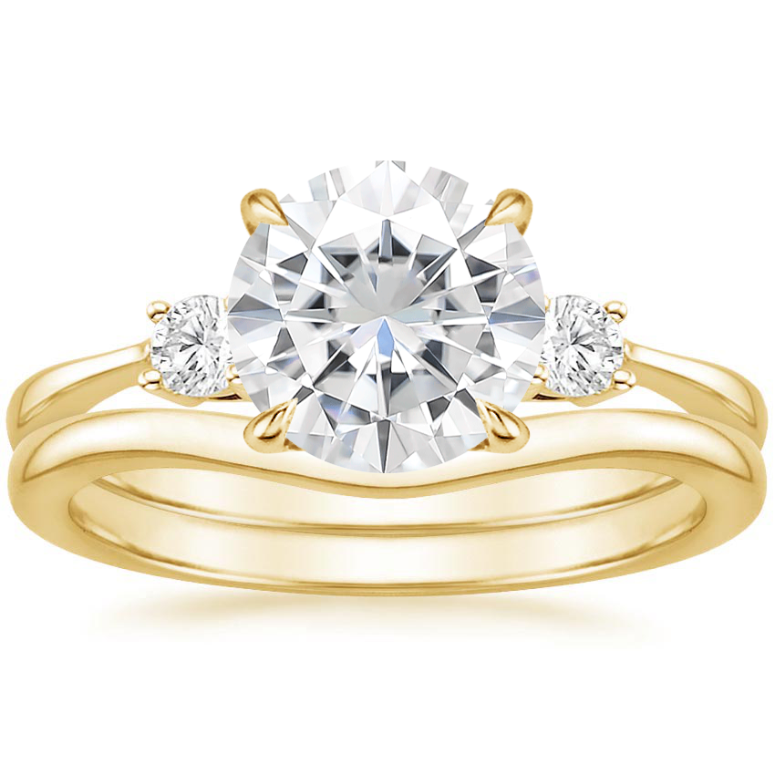18KY Moissanite Selene Diamond Ring (1/10 ct. tw.) with Petite Curved Wedding Ring, top view