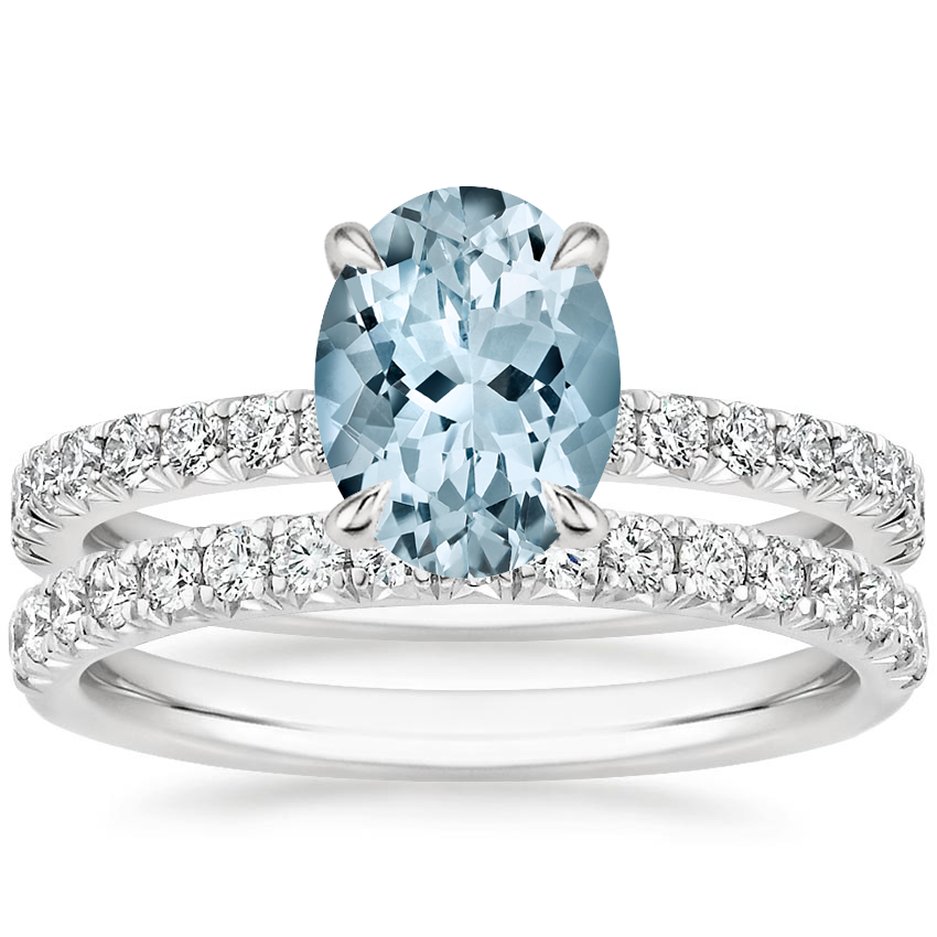 18KW Aquamarine Amelie Diamond Bridal Set, top view