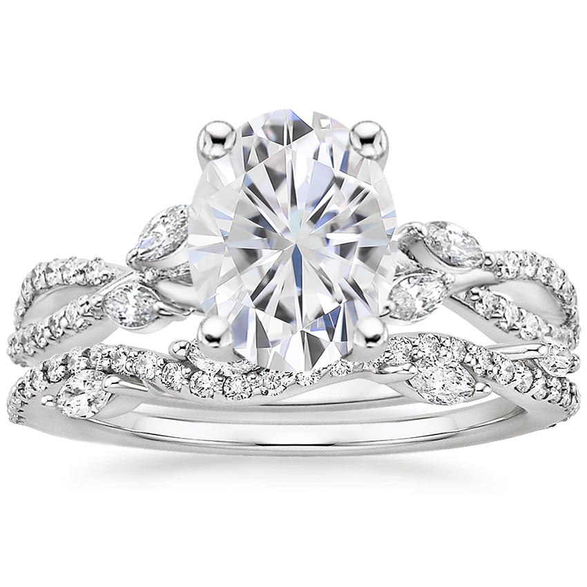 18KW Moissanite Luxe Willow Diamond Ring (1/4 ct. tw.) with Luxe Winding Willow Diamond Ring (1/4 ct. tw.), top view