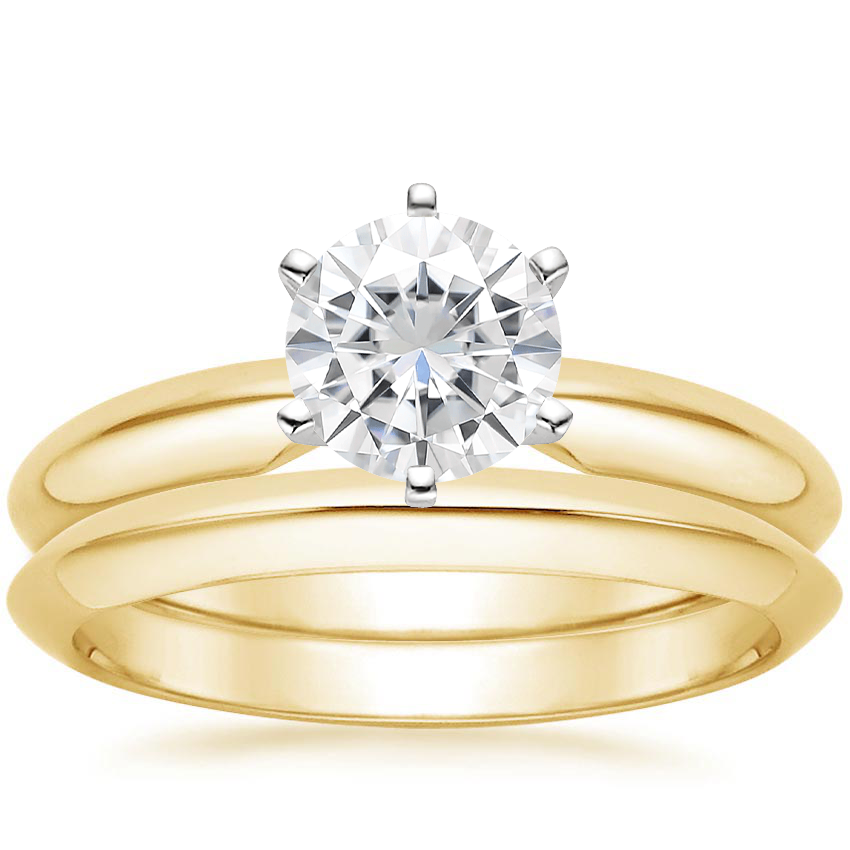 18KY Moissanite Six-Prong Classic Bridal Set, top view