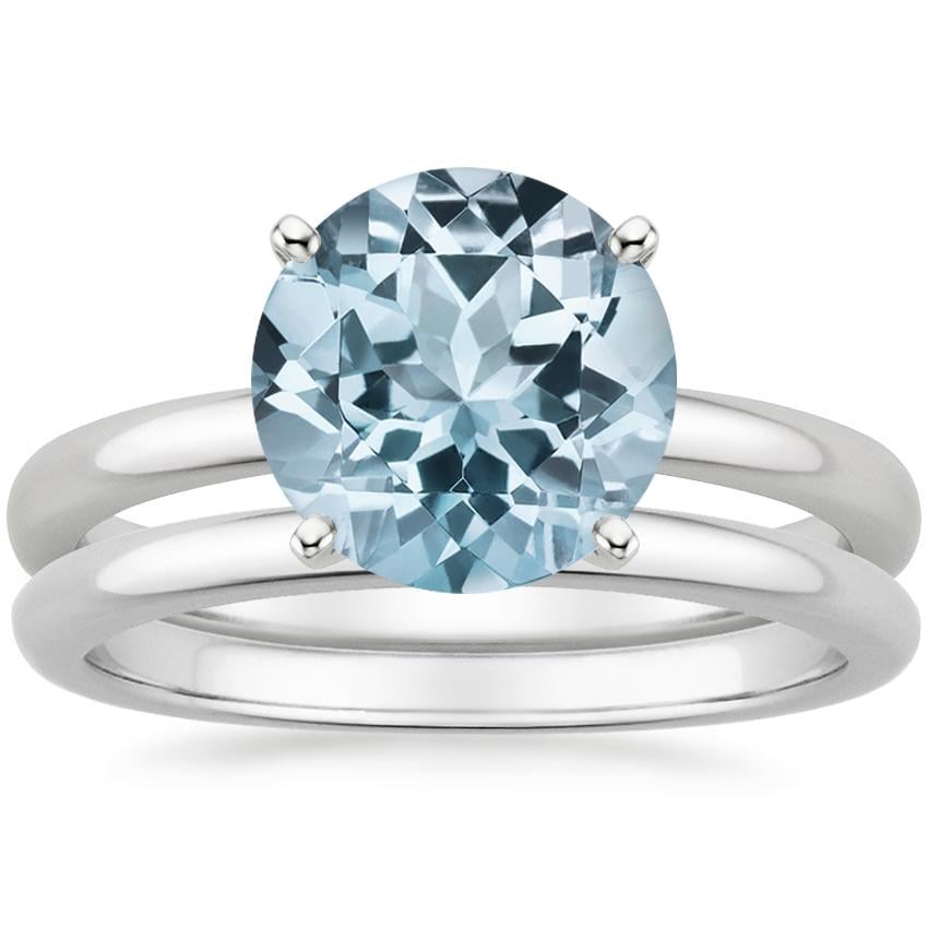 18KW Aquamarine 2mm Comfort Fit Bridal Set, top view