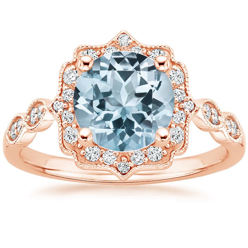 Aquamarine Cadenza Halo Diamond Ring in 14K Rose Gold