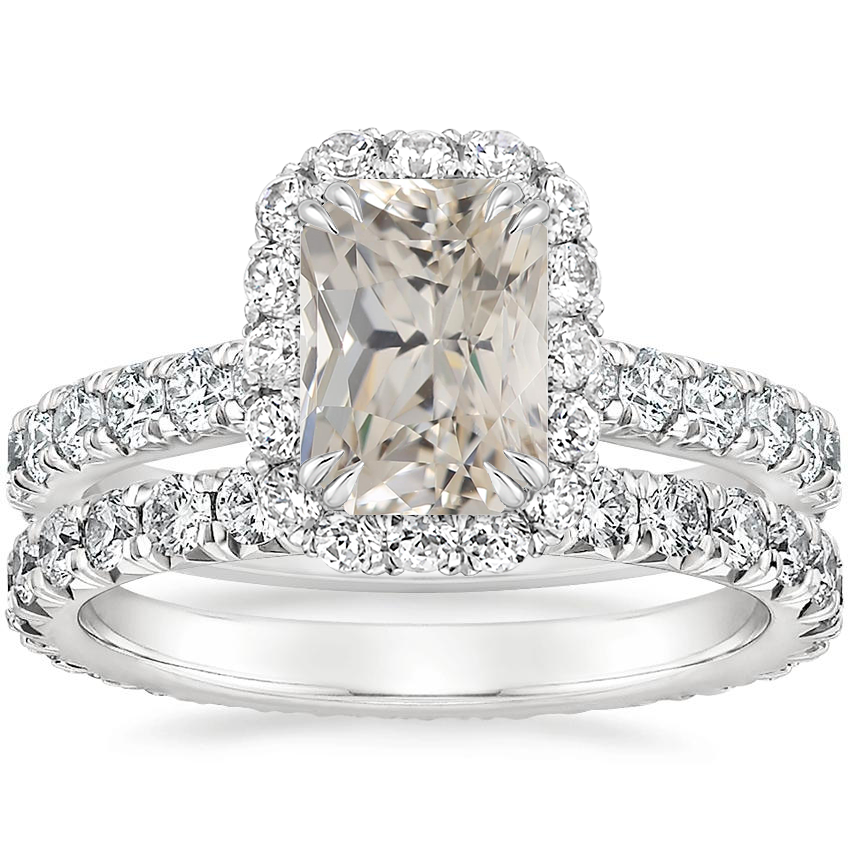 18K White Gold Luxe Sienna Halo Diamond Ring 3 4 ct. tw. with Sienna Eternity Diamond Ring 7 8 ct. tw