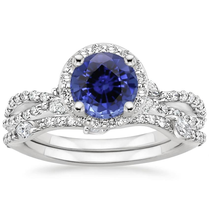 18KW Sapphire Luxe Willow Halo Diamond Bridal Set (5/8 ct. tw.), top view