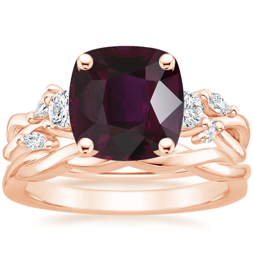 14K Rose Gold Three Stone Willow Diamond Ring (1/3 ct. tw.) with Twisted Vine Ring