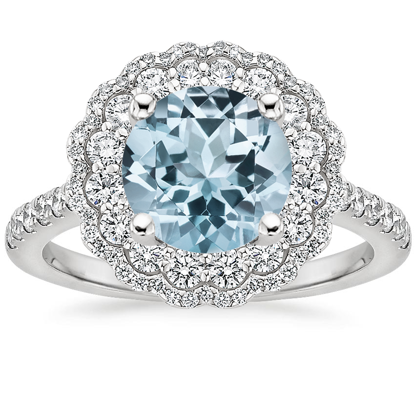 Aquamarine Rosa Diamond Ring in 18K White Gold