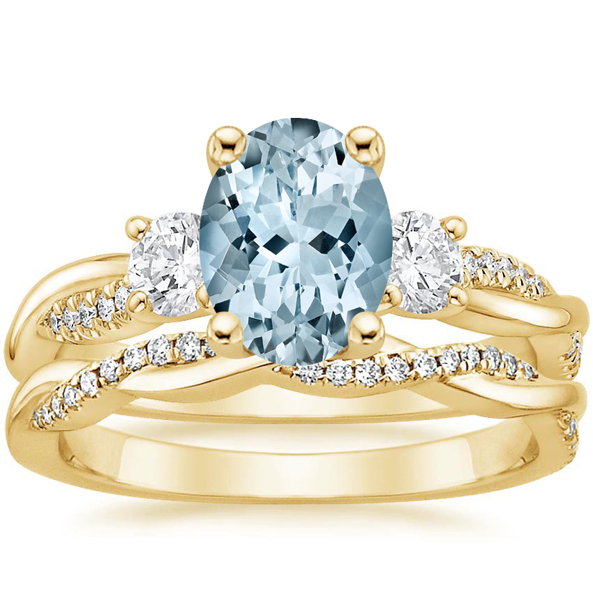 18KY Aquamarine Three Stone Petite Twisted Vine Diamond Bridal Set (1/2 ct. tw.), top view
