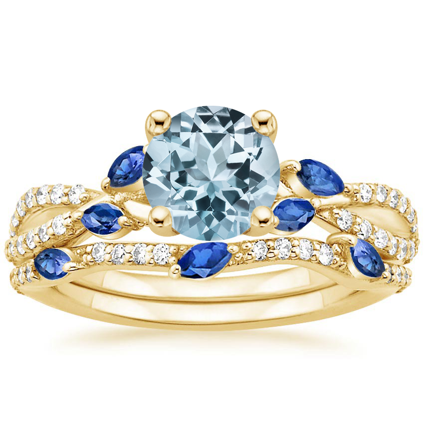 18KY Aquamarine Luxe Willow Sapphire and Diamond Bridal Set (1/4 ct. tw.), top view