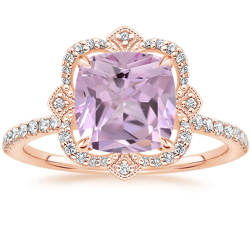 14K Rose Gold Reina Halo Diamond Ring, large top view