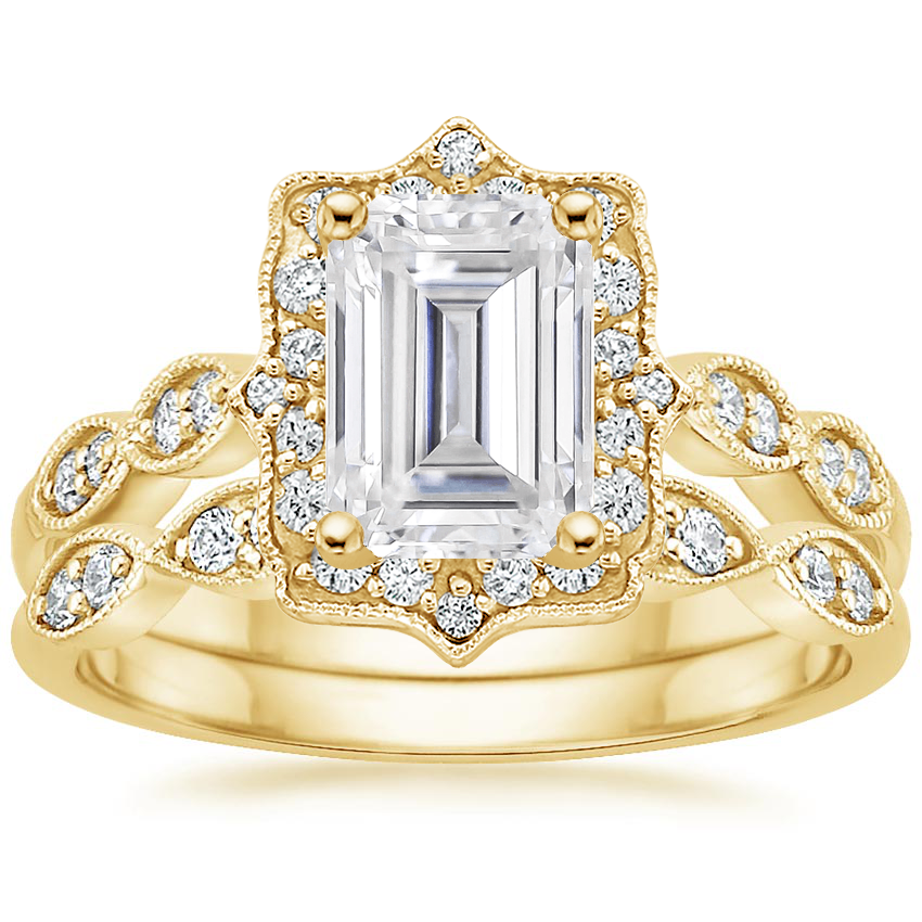 18KY Moissanite Cadenza Halo Diamond Bridal Set (1/4 ct. tw.), top view