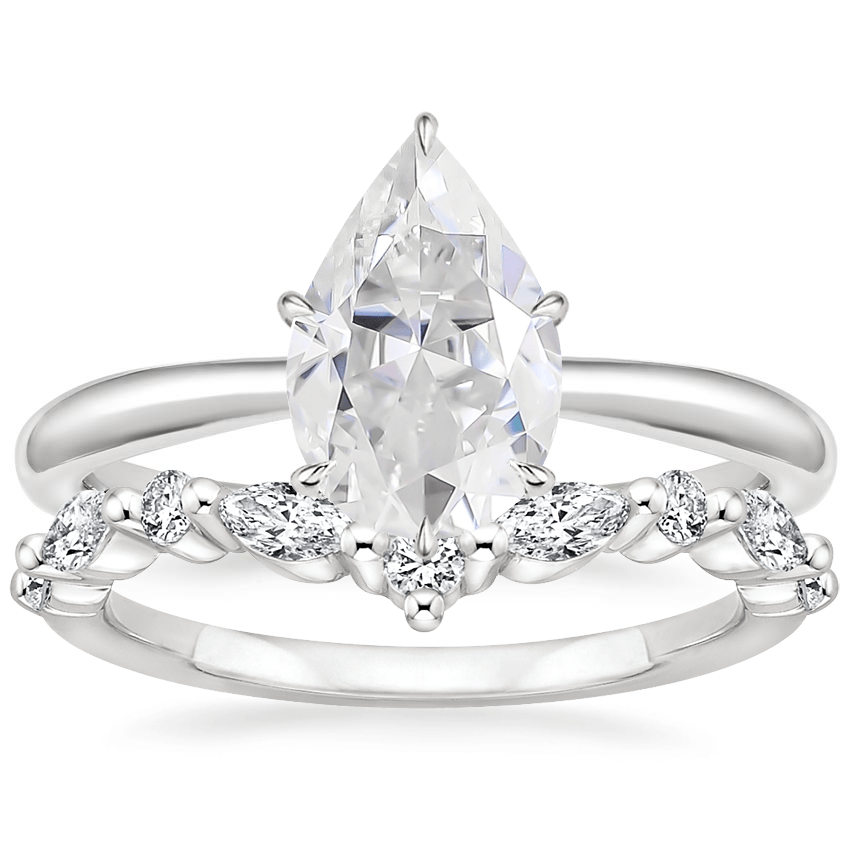 18KW Moissanite Freesia Ring with Curved Versailles Diamond Ring, top view