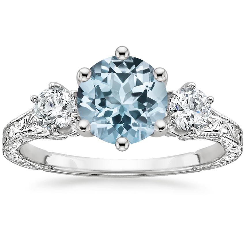 Aquamarine Three Stone Hudson Diamond Ring (1/3 ct. tw.) in 18K White Gold