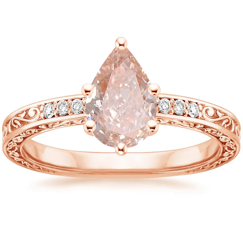14K Rose Gold Delicate Antique Scroll Diamond Ring, large top view