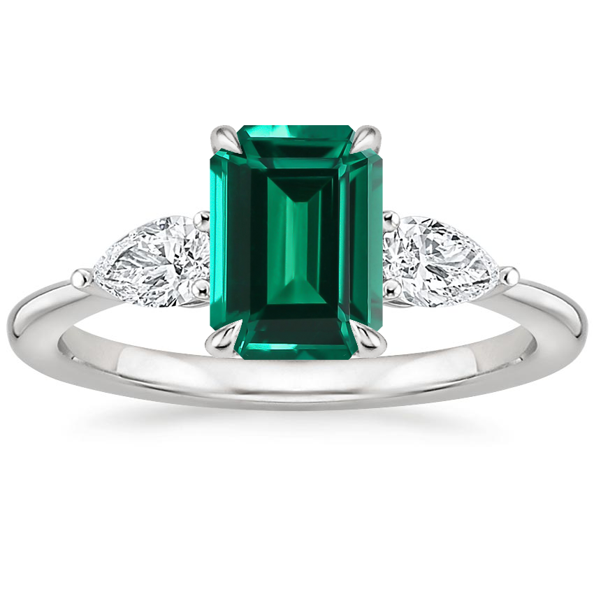 18K White Gold Opera Three Stone Diamond Ring, large top view