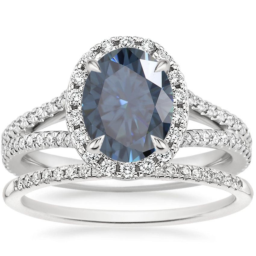 18K White Gold Fortuna Diamond Ring (1/2 ct. tw.) with Whisper Diamond Ring (1/10 ct. tw.)