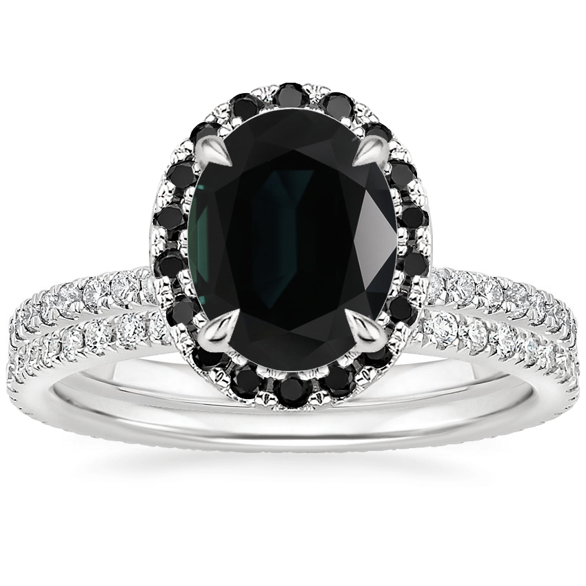 Platinum Waverly Diamond Ring with Black Diamond Accents with Ballad Eternity Diamond Ring (1/3 ct. tw.)