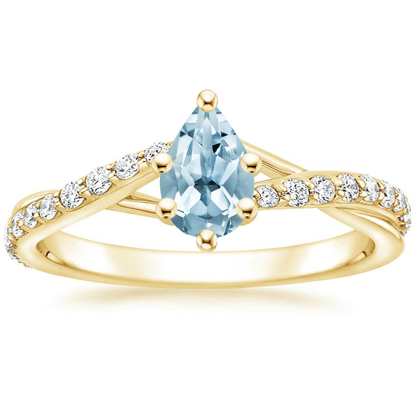 Yellow Gold Aquamarine Luxe Chamise Diamond Ring (1/5 ct. tw.)