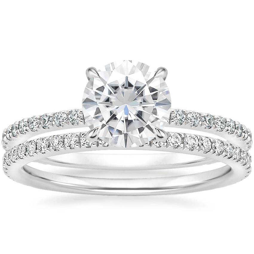 18KW Moissanite Demi Diamond Ring with Luxe Ballad Diamond Ring, top view