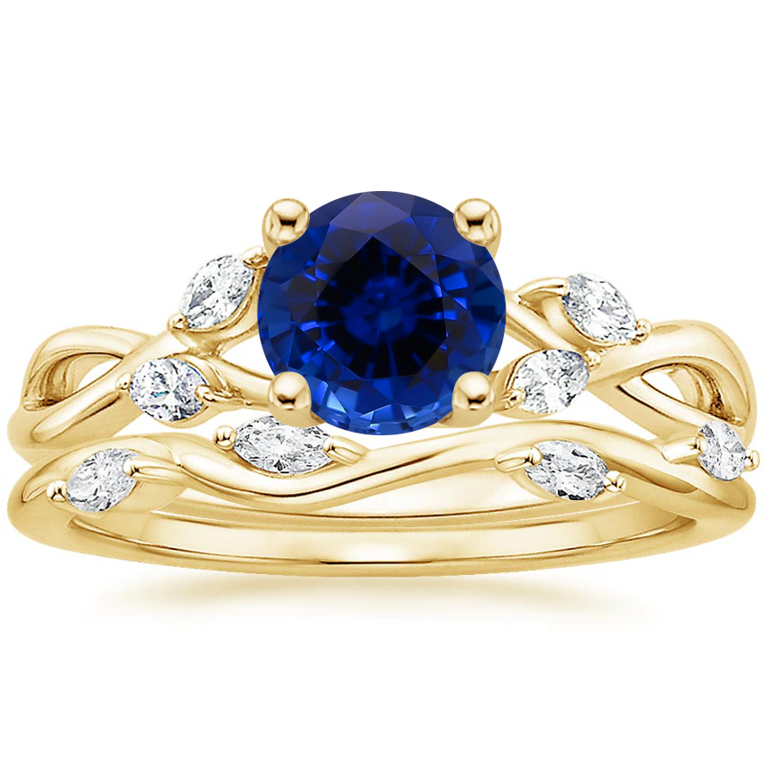 18KY Sapphire Willow Diamond Ring (1/8 ct. tw.) with Winding Willow Diamond Ring (1/8 ct. tw.), top view