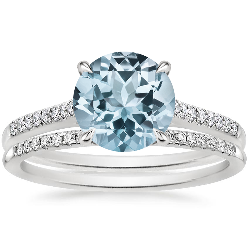 18KW Aquamarine Lissome Diamond Ring (1/10 ct. tw.) with Whisper Diamond Ring, top view