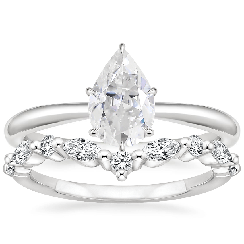 18KW Moissanite Freesia Ring with Curved Versailles Diamond Ring, top view