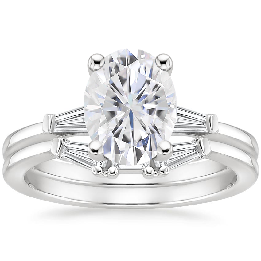 18KW Moissanite Tapered Baguette Diamond Bridal Set, top view