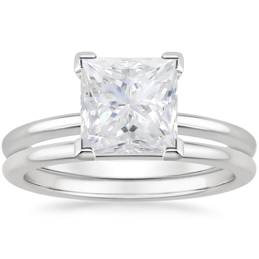 18KW Moissanite Four-Prong Petite Comfort Fit Bridal Set, top view