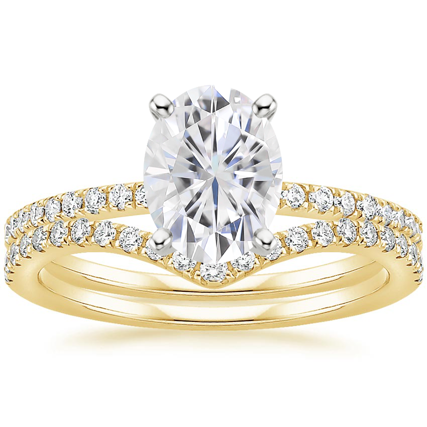 18KY Moissanite Ballad Diamond Ring (1/8 ct. tw.) with Flair Diamond Ring (1/6 ct. tw.), top view