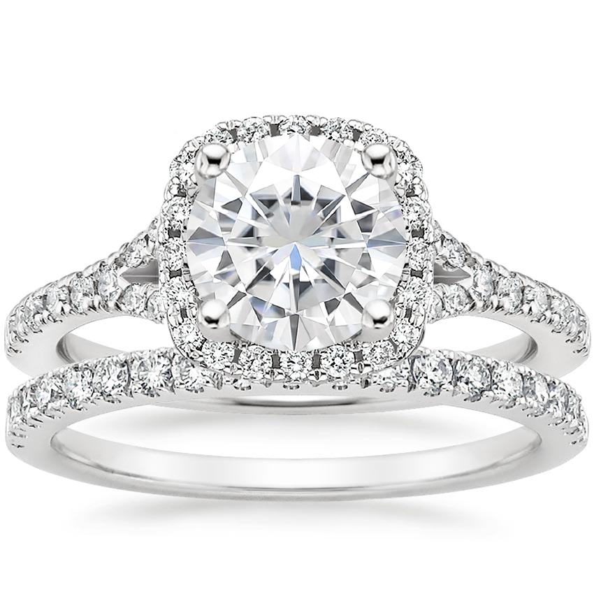 18KW Moissanite Joy Diamond Ring (1/3 ct. tw.) with Bliss Diamond Ring (1/5 ct. tw.), top view