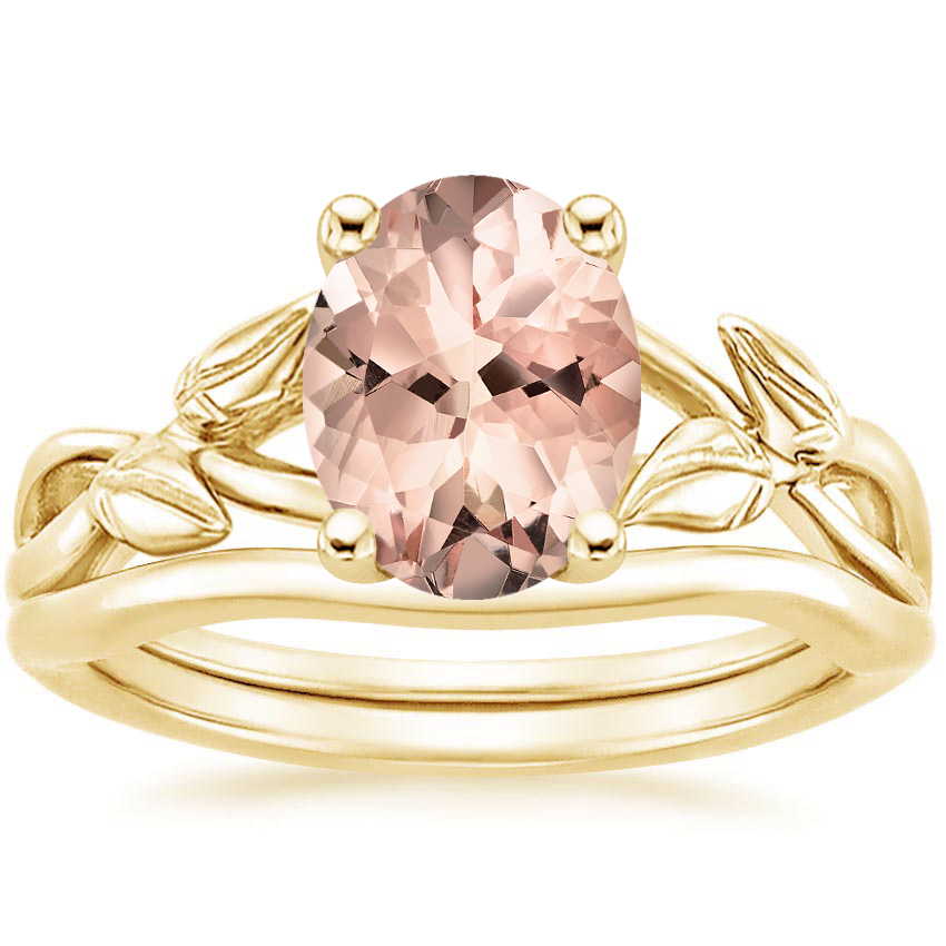 18KY Morganite Budding Willow Bridal Set, top view