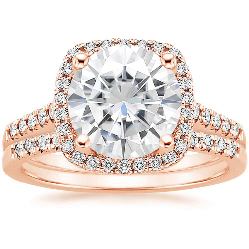 14KR Moissanite Odessa Diamond Ring (1/5 ct. tw.) with Sonora Diamond Ring (1/8 ct. tw.), top view