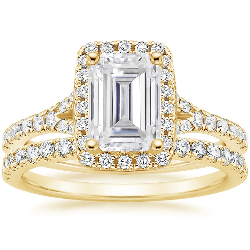 18KY Moissanite Joy Diamond Ring (1/3 ct. tw.) with Bliss Diamond Ring (1/5 ct. tw.), top view