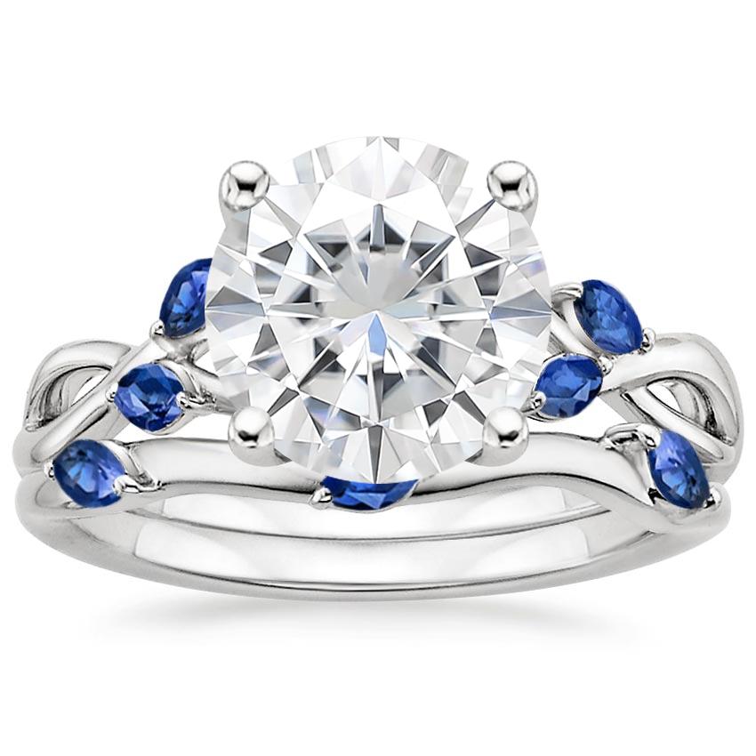 18KW Moissanite Willow Bridal Set With Sapphire Accents, top view