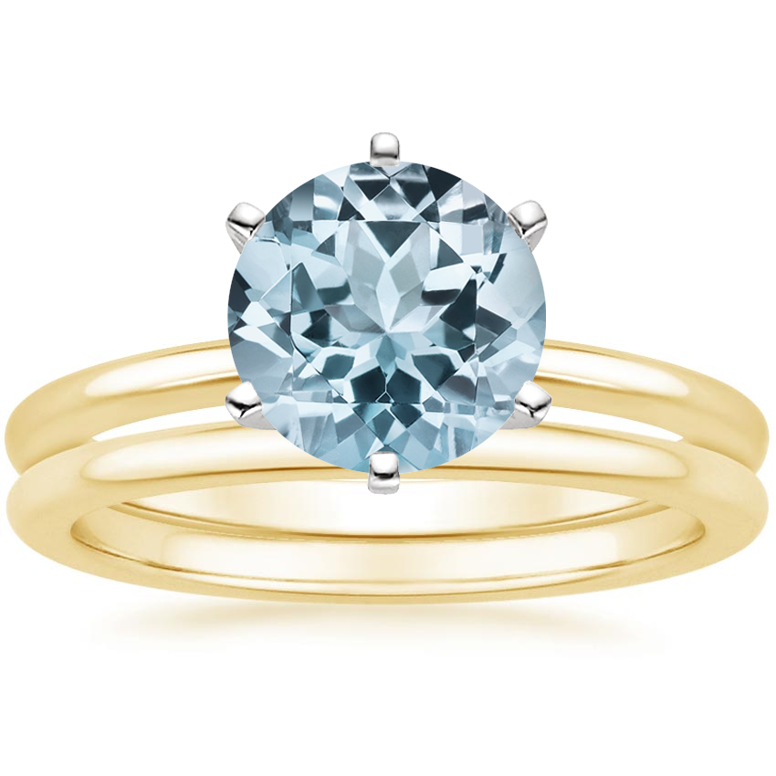 18KY Aquamarine Six-Prong Petite Comfort Fit Bridal Set, top view