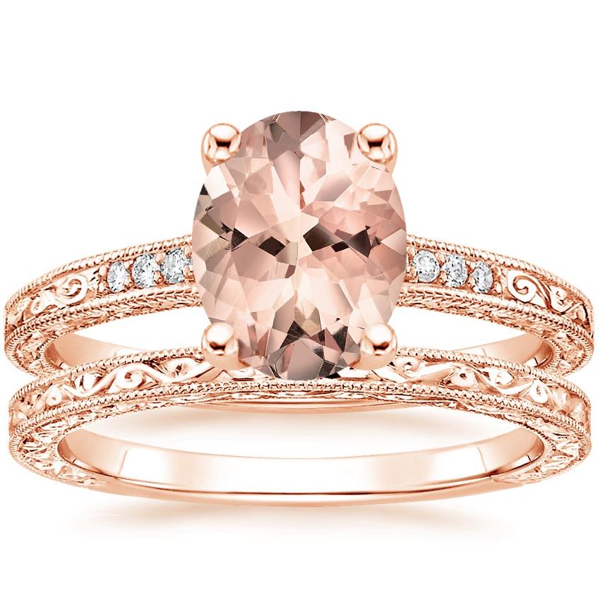 14KR Morganite Luxe Hudson Diamond Bridal Set, top view