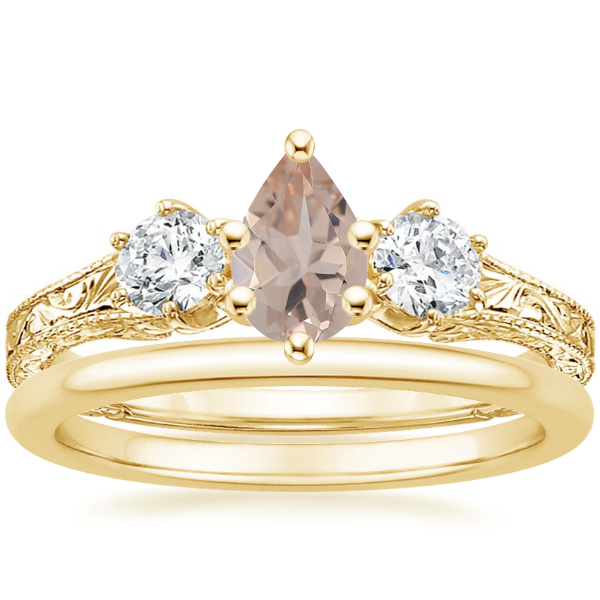 18K Yellow Gold Three Stone Hudson Diamond Ring (1/3 ct. tw.) with Petite Comfort Fit Wedding Ring