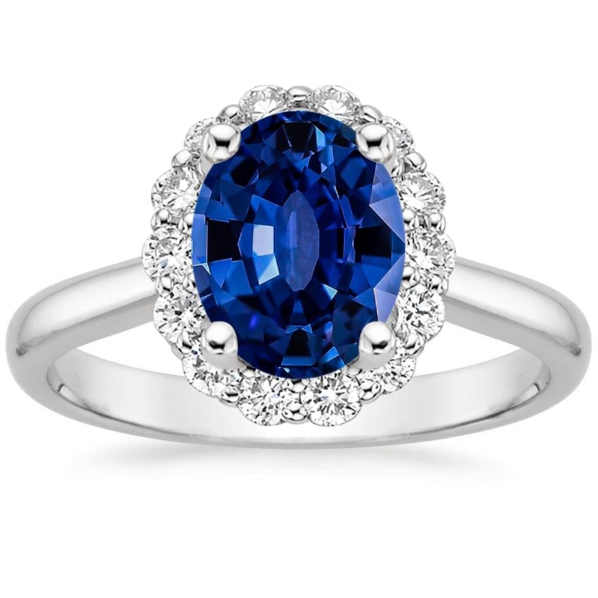 18KW Lab Grown Sapphire Lotus Flower Halo Diamond Ring (1/4 ct. tw.), large top view