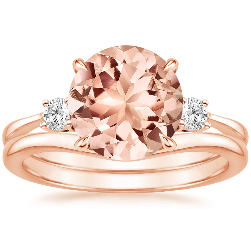 14KR Morganite Selene Diamond Ring (1/10 ct. tw.) with Petite Curved Wedding Ring, top view