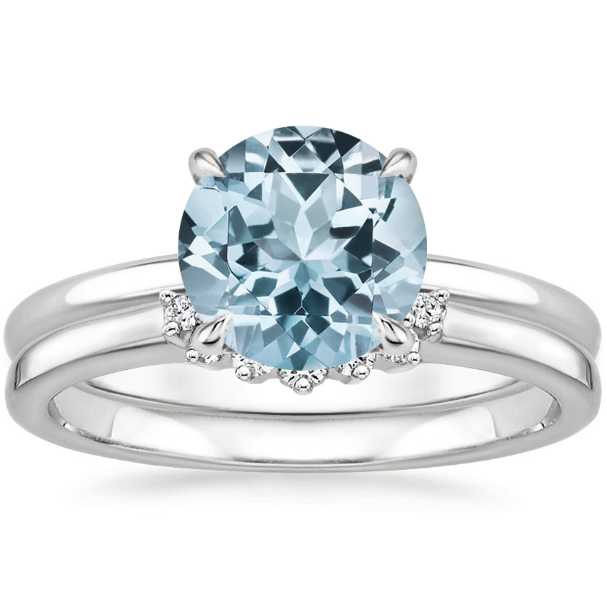 PT Aquamarine Elodie Ring with Crescent Diamond Ring, top view