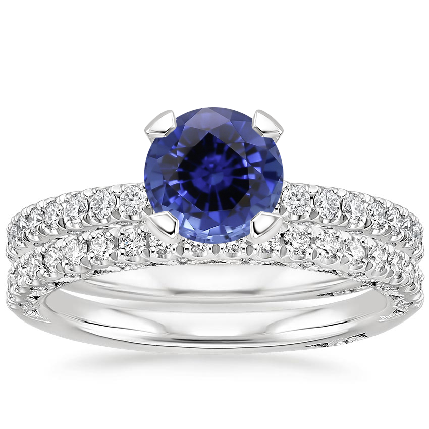 18KW Sapphire Tacori Petite Crescent Diamond Bridal Set, top view