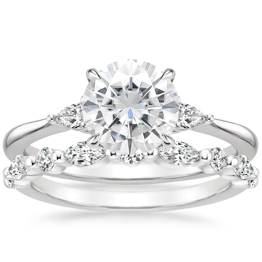 18KW Moissanite Aria Diamond Ring (1/10 ct. tw.) with Versailles Diamond Ring (3/8 ct. tw.), top view