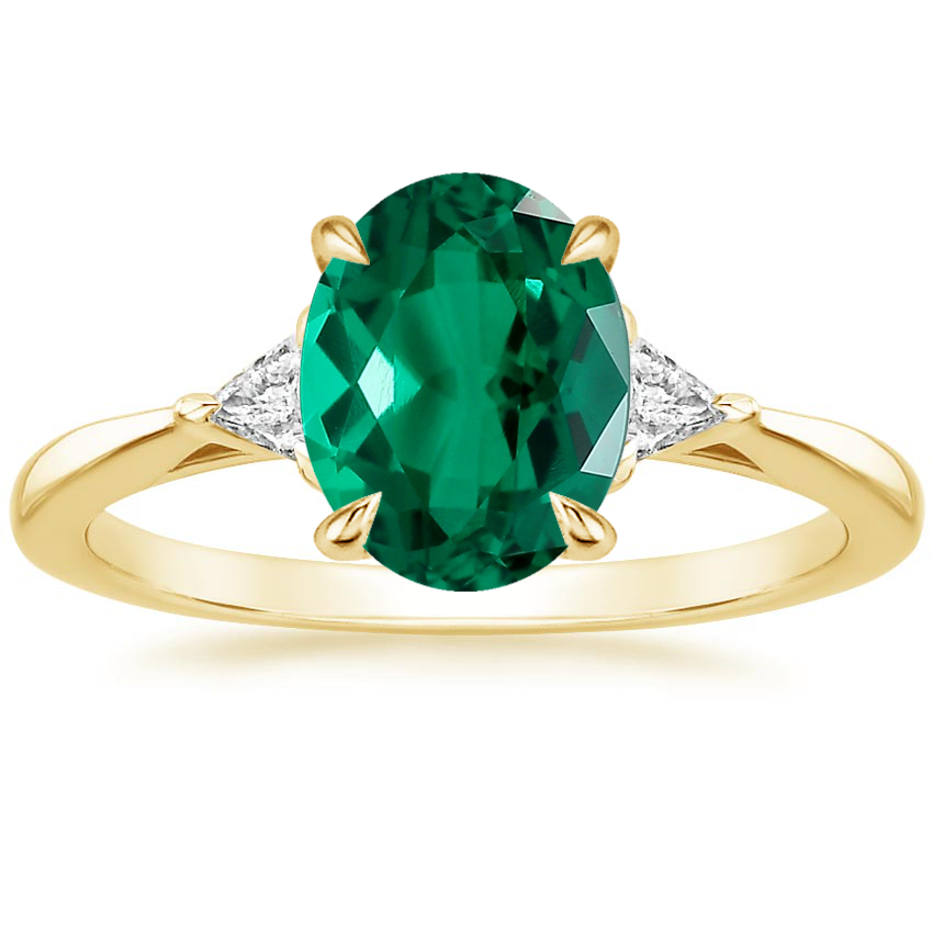 18K Yellow Gold Trillion Cut Three Stone Diamond Ring, large top view
