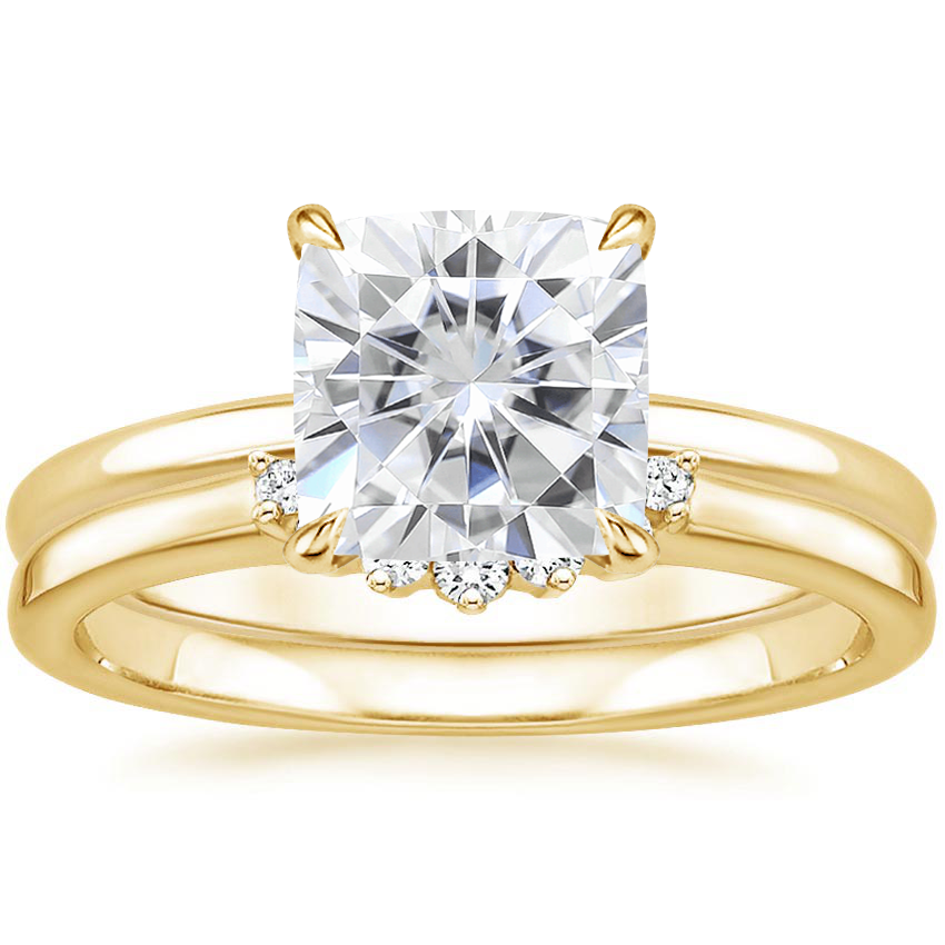18KY Moissanite Elodie Ring with Crescent Diamond Ring, top view