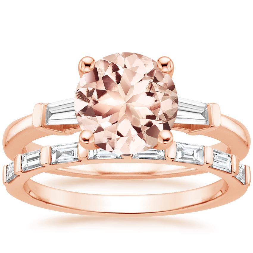 14KR Morganite Tapered Baguette Diamond Ring (1/5 ct. tw.) with Barre Diamond Ring (1/4 ct. tw.), top view