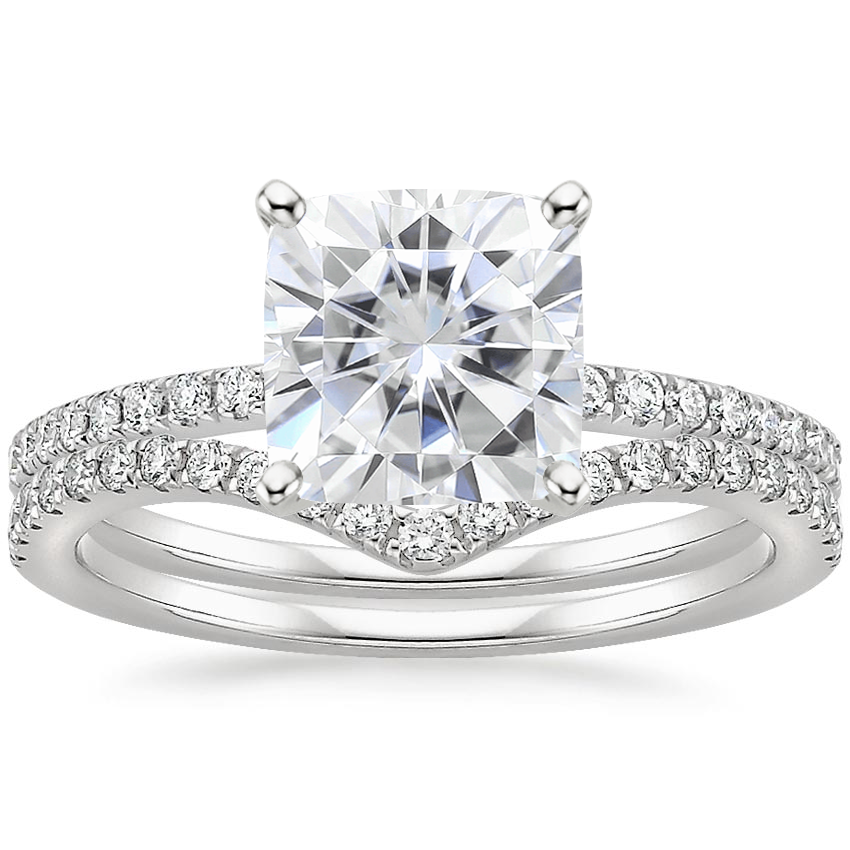 PT Moissanite Ballad Diamond Ring (1/8 ct. tw.) with Flair Diamond Ring (1/6 ct. tw.), top view