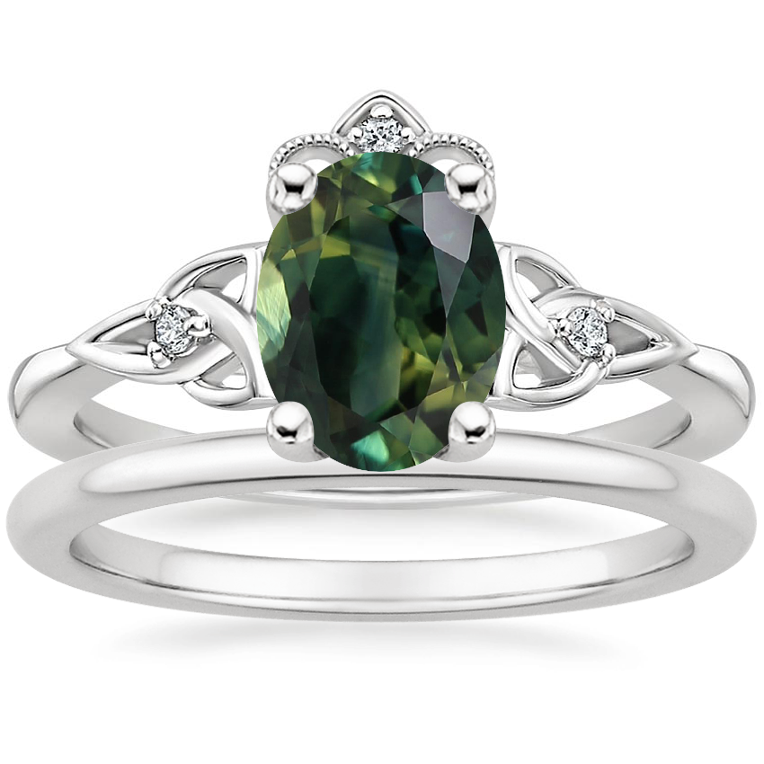 18K White Gold Celtic Crown Diamond Ring with Petite Comfort Fit Wedding Ring