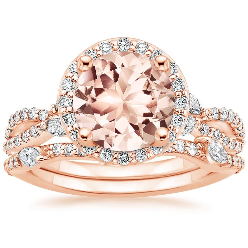 14KR Morganite Luxe Willow Halo Diamond Bridal Set (5/8 ct. tw.), top view