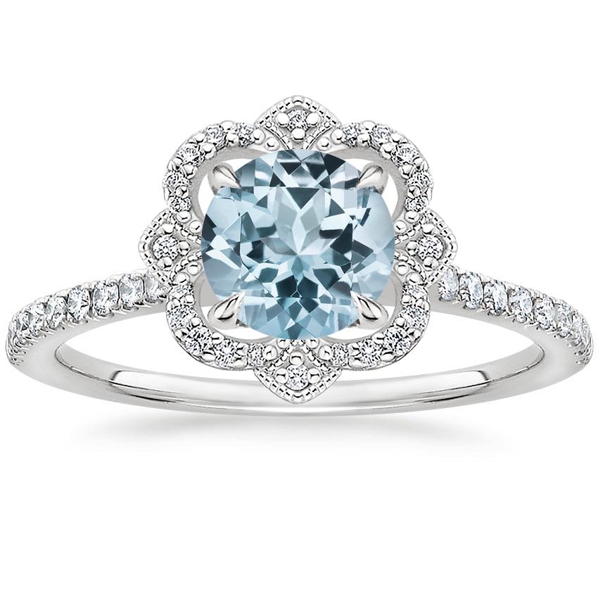 Aquamarine Reina Diamond Ring in 18K White Gold