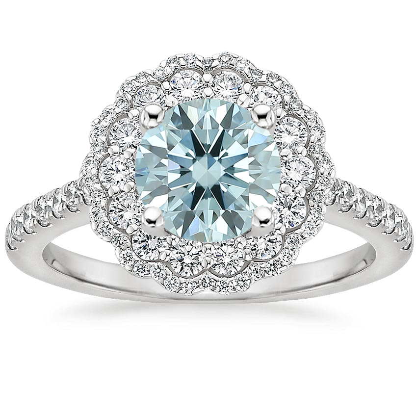 18K White Gold Rosa Halo Diamond Ring, large top view